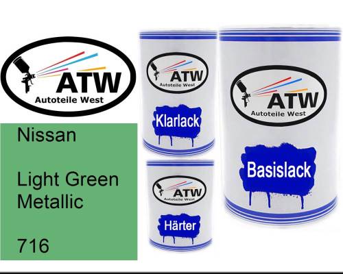 Nissan, Light Green Metallic, 716: 500ml Lackdose + 500ml Klarlack + 250ml Härter - Set, von ATW Autoteile West.